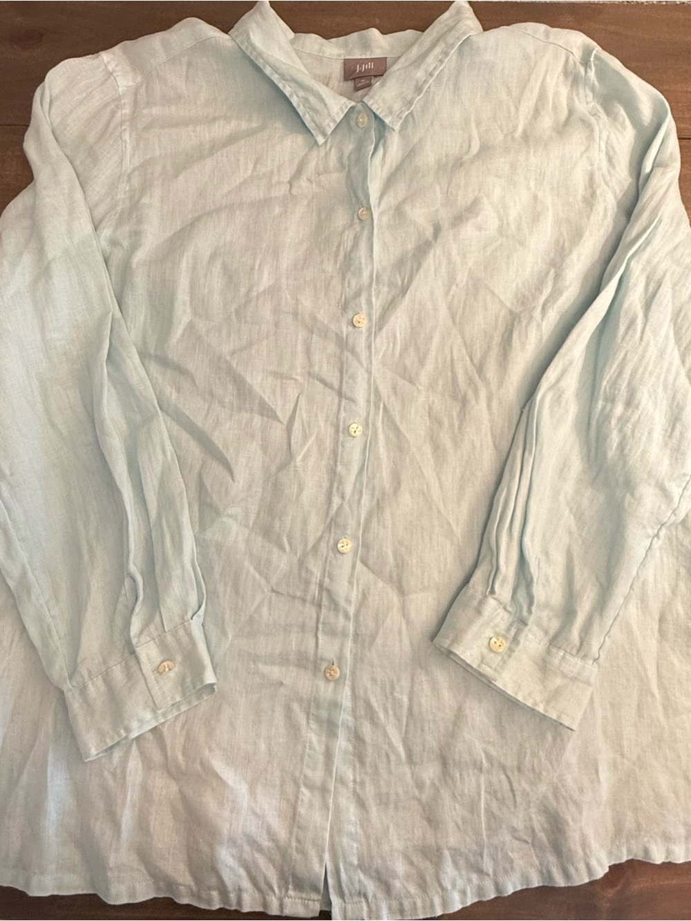 J. Jill Pale Aqua Linen Button-Down Shirt